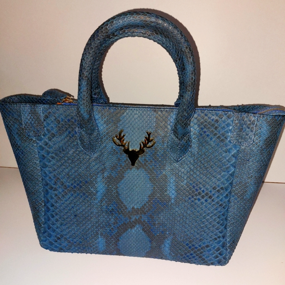 Taxidermy Midi Mackie Crossbody Purse in Blue Python